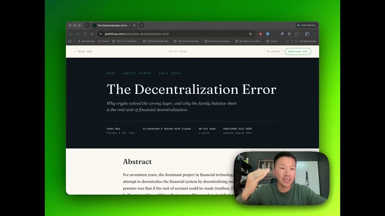 Yoshi Mua on camera, introducing The Decentralization Error